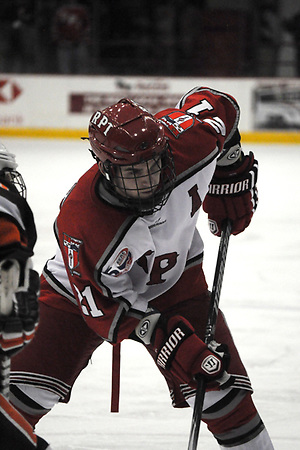 RPI's Chase Polacek waits for the face-off (Jennifer Bock)