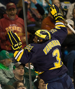 The University of Michigan Wolverines defeated the University of North Dakota 2-0 (EN) in the second semi-final of the 2011 Frozen Four at Xcel Energy Center in St. Paul, Minnesota. (Melissa Wade)