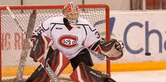 Katie Fitzgerald (St.Cloud State University-35 ) 09 Nov.13: St.Cloud State University hosts the University of Minnesota in a WCHA match-up at the Herb Brooks National Hockey Center in St.Cloud, MN (Bradley K. Olson)