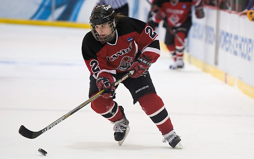 Chloe Kinsel The University of Wisconsin-River Falls Falcons play the Elmira College Soaring Eagles in the NCAA Division III Women's Ice Hockey Championship semifinal game Friday held at the Ronald B. Stafford Ice Arena in Plattsburgh, NY.  Kathy M Helgeson/UWRF Communications (Kathy M Helgeson/UW-River Falls)