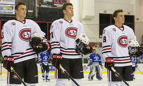 Jack Poehling (SCSU-3) Ryan Poehling (SCSU-11) Nick Poehling (SCSU8) Nathan Widman (SCSU-5) 16 October 28 Alabama Huntsville and St. Cloud State University meet in a non conference contest at the Herb Brooks National Hockey Center (Bradley K. Olson)