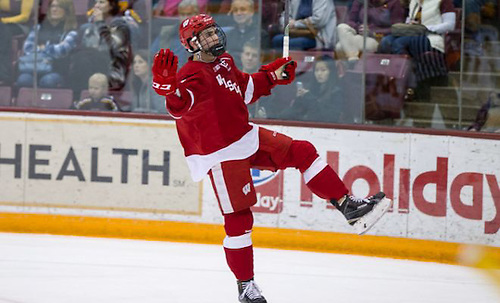 11 Mar 16:  Luke Kunin (Wisconsin - 9).  The University of Minnesota Golden Gophers host the University of Wisconsin Badgers in a B1G Conference matchup at Mariucci Arena in Minneapolis, MN (Jim Rosvold/University of Minnesota)