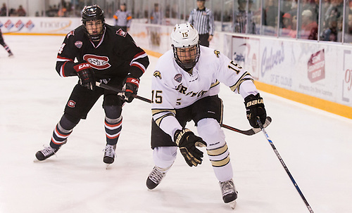 Ben Storm (SCSU-4) Scott Moldenhauer (Western Michigan-15) 16 Jan. 22 St. Cloud State University and Western Michigan meet in a NCHC conference match-up at the Herb Brooks National Hockey Center in St. Cloud, MN (Bradley K. Olson)