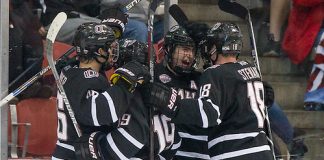 9 Jan 16: The St. Cloud State University Huskies host the University of Nebraska-Omaha Mavericks in a NCHC matchup at the Herb Brooks National Hockey Center in St. Cloud, MN. (Jim Rosvold)