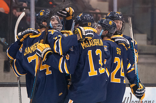 Canisius players celebrate a third period goal in a 3-1 win at RIT (Omar Phillips)