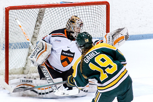 Kimberly Newell ( Princeton - 33) makes a save on Loren Gabel (Clarkson - 19). (Shelley M. Szwast)