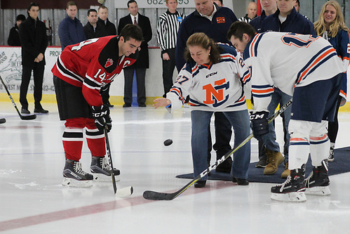 Chris Morgan memorial game ceremonial puck drop. (Northland Athletics)