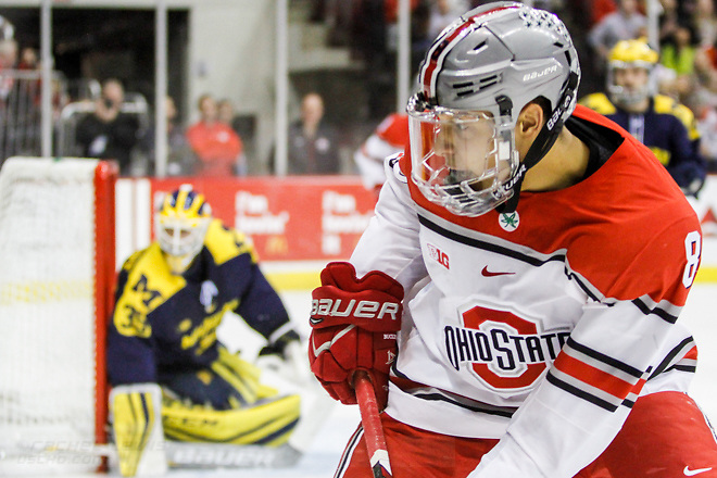 FEB 25, 2017: Dakota Joshua (OSU - 8).  The #12 Ohio State Buckeyes get shut out 1-0 by the University of Michigan Wolverines at the Schottenstein Center in Columbus, OH. (Rachel Lewis)