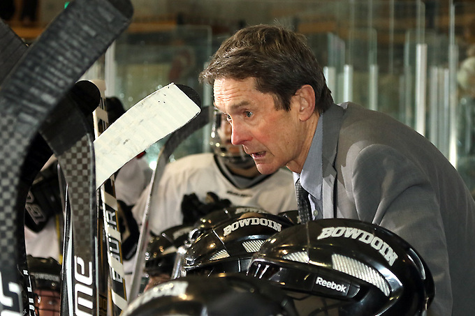 Terry Meagher's final regular-season home game at Sid Watson Arena was a gem as Bowdoin downed Trinity 2-1 last Saturday night. (Brian Beard/Creative Images Photography)