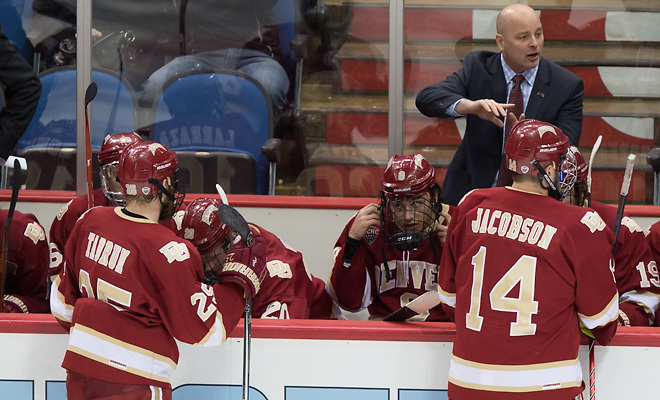 15 March 20 National Collegiate Hockey Conference Tournament match-up at the Target Center in Minneapolis,Minnesota Denver Pioneers and Miami of Ohio Redhawks Coach Jim Montgomery Denver (Bradley K. Olson)