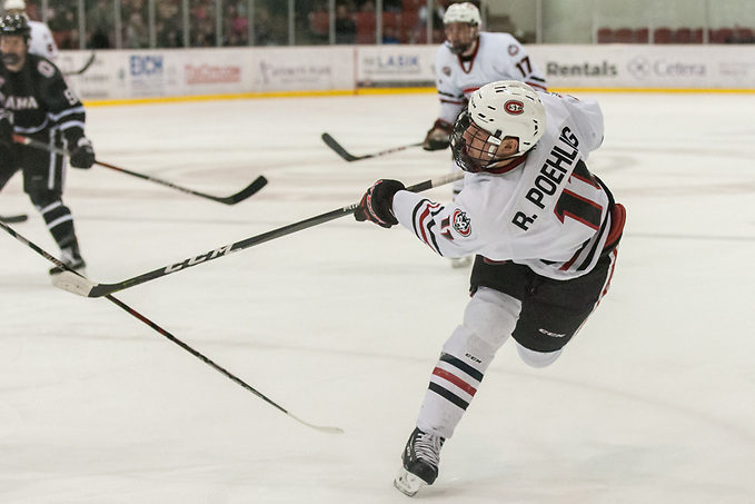 Ryan Poehling (SCSU-11) 2018 Feb. 02 St. Cloud State University hosts University of Nebraska Omaha in a NCHC contest at the Herb Brooks National Hockey Center in St. Cloud, MN (Bradley K. Olson)