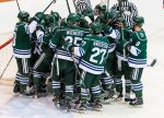 Mercyhurst players celebrate a win over RIT and clinch the Atlantic Hockey regular season title (2018 Omar Phillips)