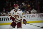 Blake Hillman of Denver. Miami at Denver at Magness Arena, March 3, 2018. (Candace Horgan)