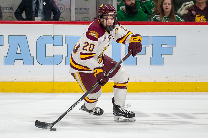 17 Mar 18: The University of North Dakota Fighting Hawks play against the University of Minnesota Duluth Bulldogs in the Third Place game of the 2018 NCHC Frozen Faceoff at the Xcel Energy Center in St. Paul, MN. (Jim Rosvold)