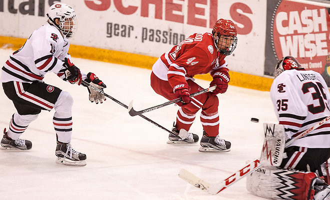 Kiefer Sherwood (Miami of Ohio-44) 15 October 31 Miami of Ohio Redhawks and St.Cloud State University Huskies meet in a NCHC contest at the Herb Brooks National Hockey Center St. Cloud,Minnesota (Bradley K. Olson)