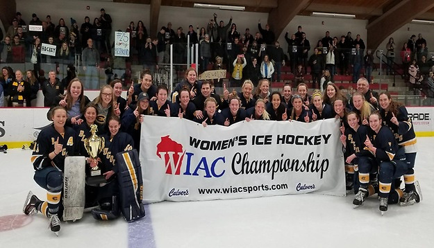 Wisconsin-Eau Claire celebrates its WIAC championship. (Wisconsin-Eau Claire Athletics)