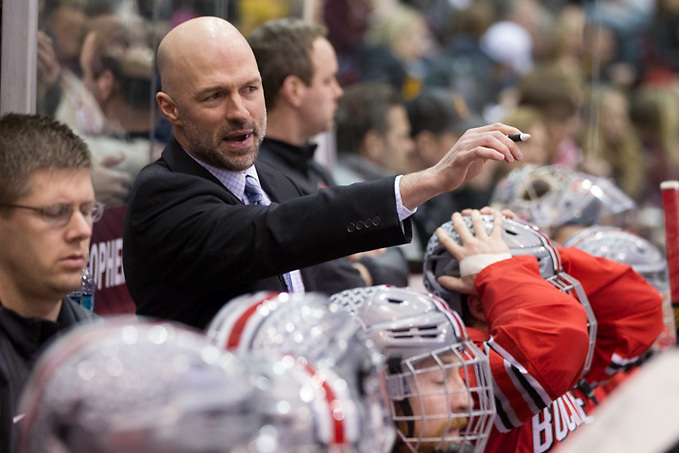 6 Feb 15: Brett Larson (Ohio State - Associate Head Coach). The University of Minnesota Golden Gophers host the Ohio State University Buckeyes in a B1G Conference matchup at Mariucci Arena in Minneapolis, MN. (Jim Rosvold)