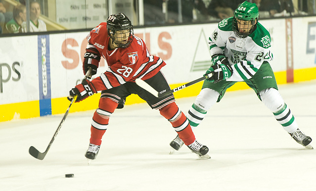 Jesper Öhrvall (RPI-28) Christian Wolanin (North Dakota-24) 16 October 15 RPI and University of North Dakota meet in a non conference contest at the Ralph Engelstad Arena in Grand Forks, ND (Bradley K. Olson)