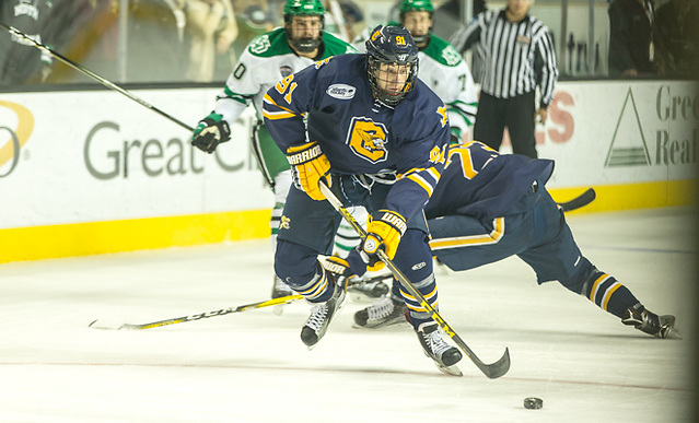 Nick Hutchison (Canisius-91) Casey Jerry (Canisius-23) Gage Ausmus (North Dakota-20)16 October 8 Canisius and University of North Dakota meet in a non conference contest at the Ralph Engelstad Arena in Grand Forks, ND (Bradley K. Olson)