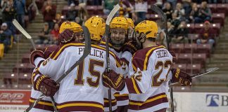 23 Nov 18: The University of Minnesota Golden Gophers host the Michigan State University Spartans in a B1G conference matchup at 3M Arena at Mariucci in Minneapolis, MN. Photo: Jim Rosvold/USCHO.com (Jim Rosvold/USCHO.com)
