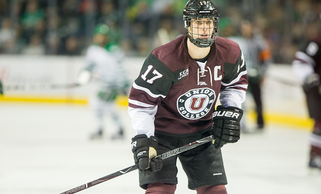 Cole Maier (Union-17) 2017 Nov. 17 University of North Dakota and Union College in a non conference matchup at the Ralph Engelstad Arena in Grand Forks, ND (Bradley K. Olson)