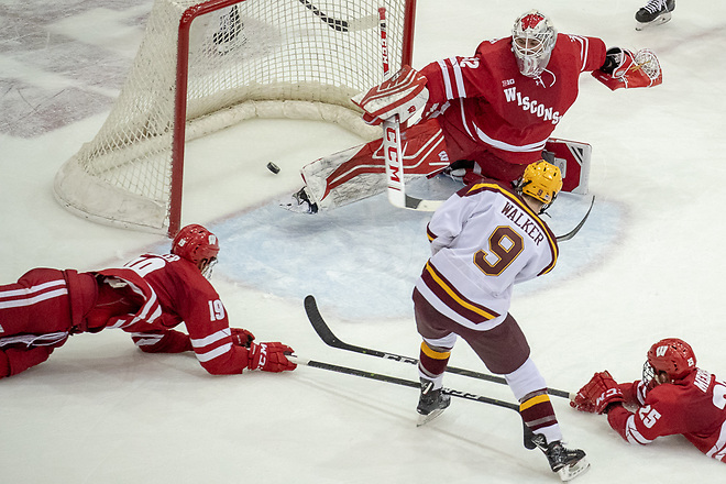 25 Jan 19: The University of Minnesota Golden Gophers host the University of Wisconsin Badgers in B1G matchup at 3M at Mariucci Arena in Minneapolis, MN. (Jim Rosvold)