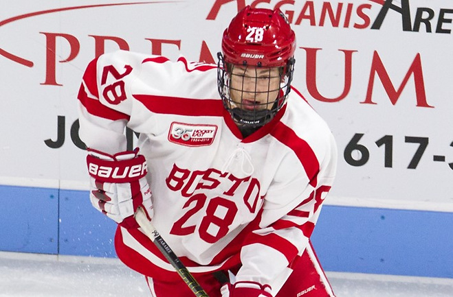 Joel Farabee (BU - 28) - The visiting Providence College Friars defeated the Boston University Terriers 5-0 on Friday, October 26, 2018, at Agganis Arena in Boston, Massachusetts. - The visiting Providence College Friars defeated the Boston University Terriers 5-0 on Friday, October 26, 2018, at Agganis Arena in Boston, Massachusetts. (Melissa Wade)