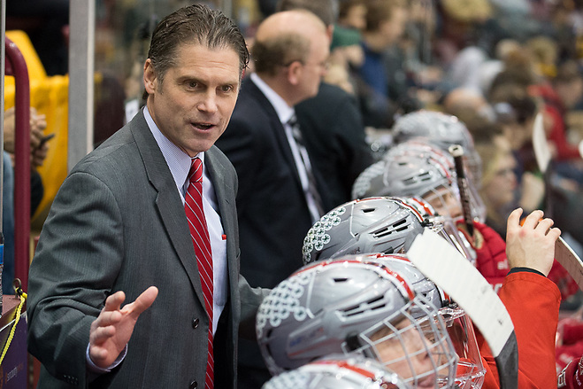 16 Feb 18:  Steve Rohlik (Ohio State - Head Coach).  The University of Minnesota Golden Gophers host the Ohio State University Buckeyes in a B1G matchup at Mariucci Arena in Minneapolis, MN (Jim Rosvold/USCHO.com)