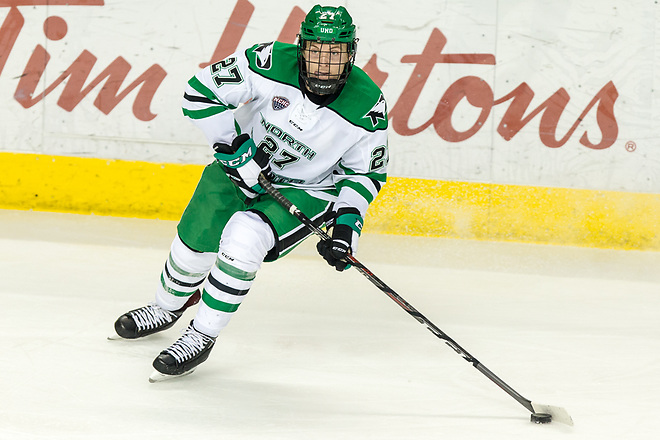 Ludvig Hoff (North Dakota-27) 2019 January 12 University of North Dakota hosts Colorado College in a NCHC matchup at the Ralph Engelstad Arena in Grand Forks, ND (Bradley K. Olson)