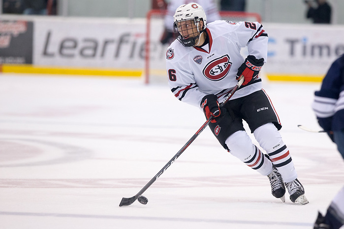 Easton Brodzinski (SCSU-26) 2018 October 7 St. Cloud State University hosts Mount Royal University in a exhibition contest at the Herb Brooks National Hockey Center (Bradley K. Olson)