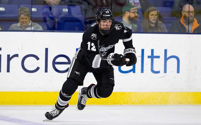 LOWELL, MA - DECEMBER 7: Jack Dugan #12 of the Providence College Friars. NCAA men's hockey at the Tsongas Center between the UMass-Lowell River Hawks and the Providence College Friars on December 7, 2019 in Lowell, Massachusetts. The Friars won 4-1. (Photo by Rich Gagnon/USCHO) (Rich Gagnon)