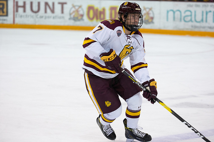 6 Oct 18:  Scott Perunovich (Minnesota Duluth - 7). The University of Minnesota Golden Gophers play against the University of Minnesota Duluth Bulldogs in a non-conference matchup at AMSOIL Arena in Duluth, MN. (Jim Rosvold/University of Minnesota)