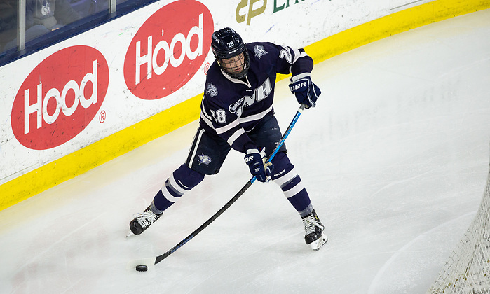 LOWELL, MA - FEBRUARY 28: Benton Maass #28 of the New Hampshire Wildcats. The UMass Lowell River Hawks play host to the New Hampshire Wildcats during NCAA men's hockey at the Tsongas Center on February 28, 2020 in Lowell, Massachusetts. (Photo by Rich Gagnon/USCHO) (Rich Gagnon)