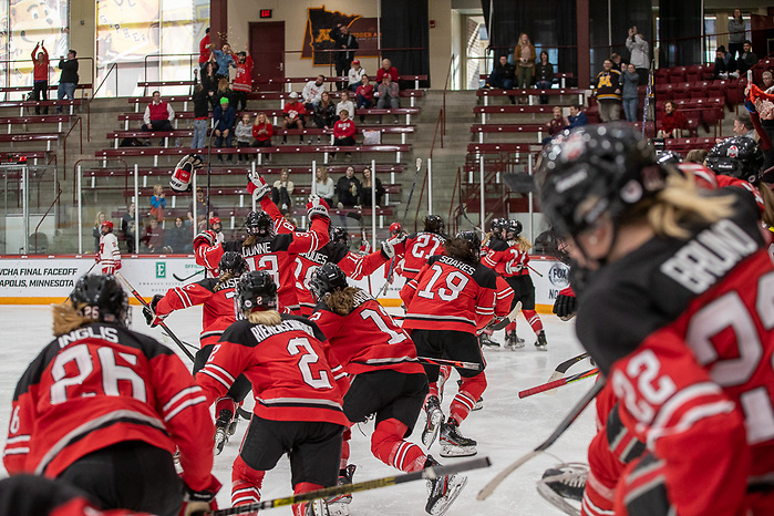 8 Mar 20: The University of Wisconsin Badgers play against the Ohio State University Buckeyes in the Championship game of the 2020 WCHA Final Faceoff at Ridder Arena in Minneapolis, MN. (Jim Rosvold/WCHA)