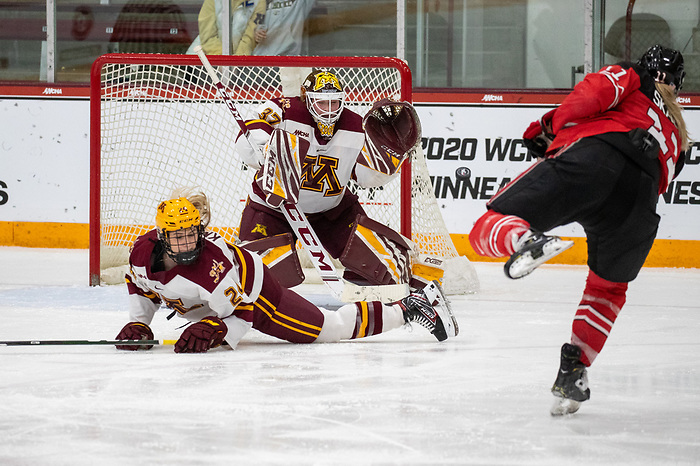 7 Mar 20: The University of Minnesota Golden Gophers play against the Ohio State University Buckeyes in the semifinal round of the 2020 WCHA Final Faceoff at Ridder Arena in Minneapolis, MN. (Jim Rosvold/WCHA)