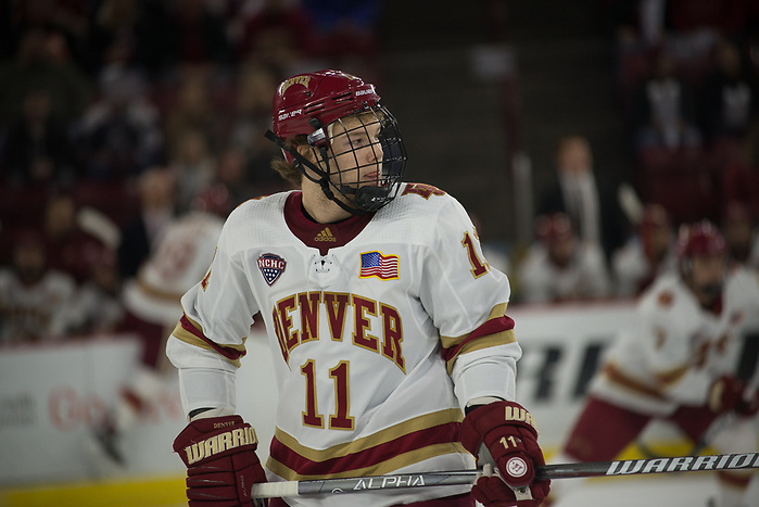 Tyler Ward of Denver, Colorado College at Denver at Magness Arena, Jan. 19, 2019 (Candace Horgan)