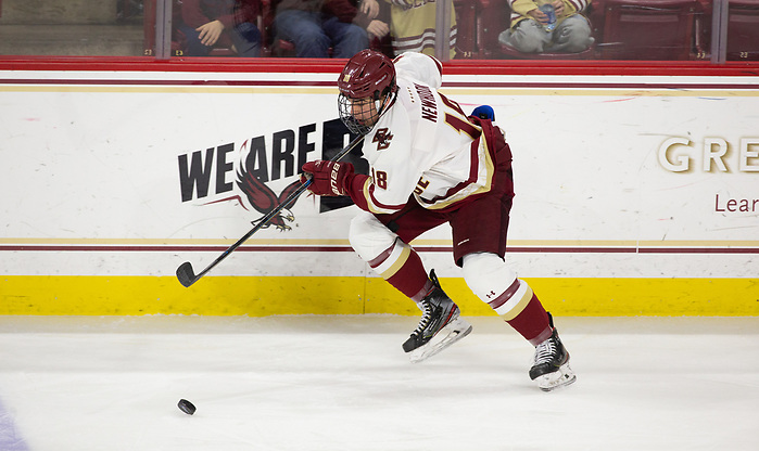 CHESTNUT HILL, MA - FEBRUARY 7: Alex Newhook #18 of the Boston College Eagles. NCAA men's hockey between the UMass Lowell River Hawks and the Boston College Eagles at Kelley Rink on February 7, 2020 in Chestnut Hill, Massachusetts. (Photo by Rich Gagnon/UMass Lowell Athletics) (Rich Gagnon)