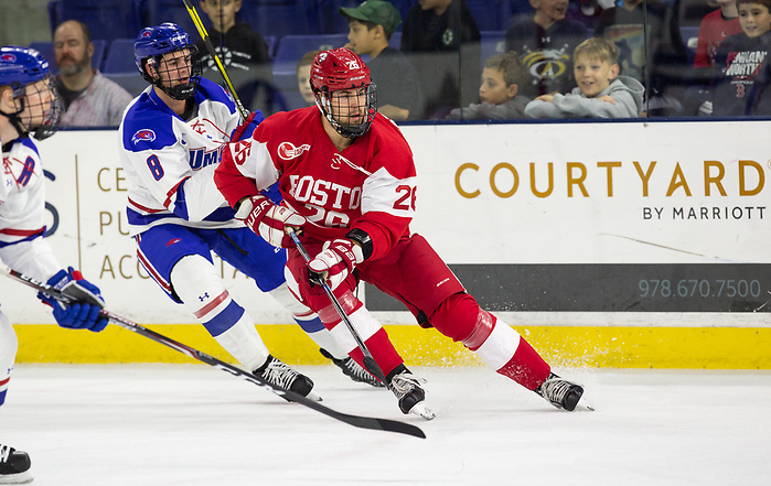 OCT25_2019_BU_UML_0344 LOWELL, MA - OCTOBER 25: Kasper Kotkansalo #26 of the Boston University Terriers. The UMass-Lowell River Hawks play host to the Boston University Terriers during NCAA men's hockey at the Tsongas Center on October 24, 2019 in Lowell, Massachusetts. (Photo by Rich Gagnon) (Rich Gagnon)